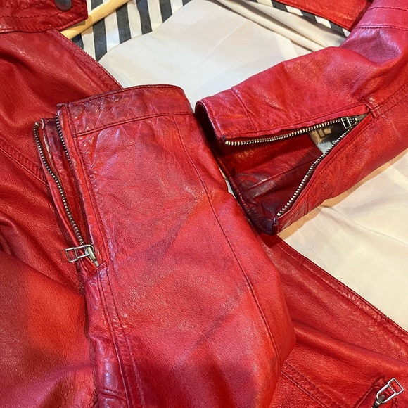 Red Leather Moto Style Jacket by Danier - Picture 8 of 9